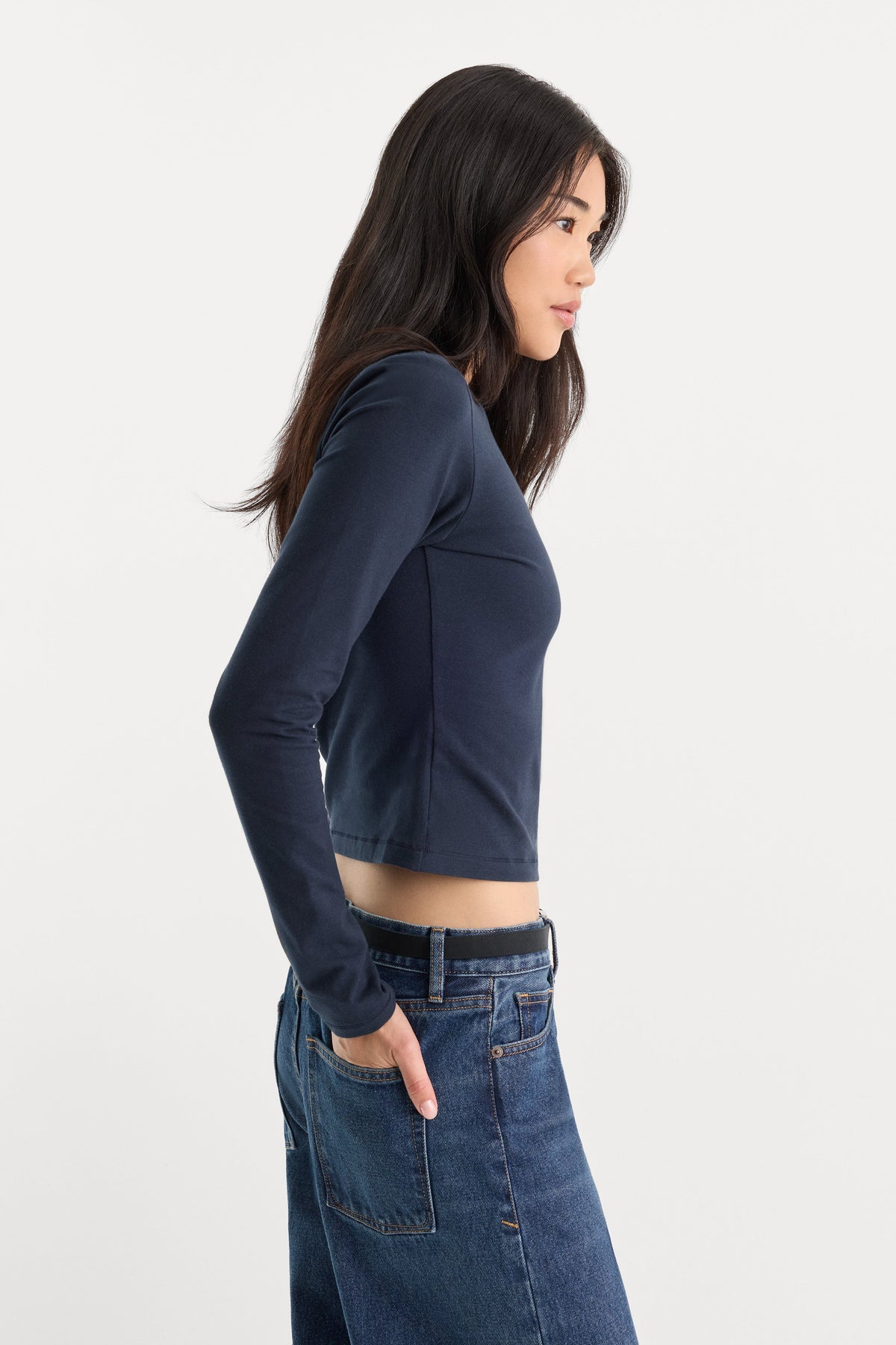 THE LONG SLEEVE BABY TEE | NEW NAVY
