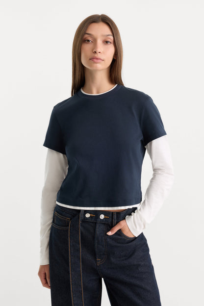 THE COMBO LAYERED TEE | NAVY WITH CHALK