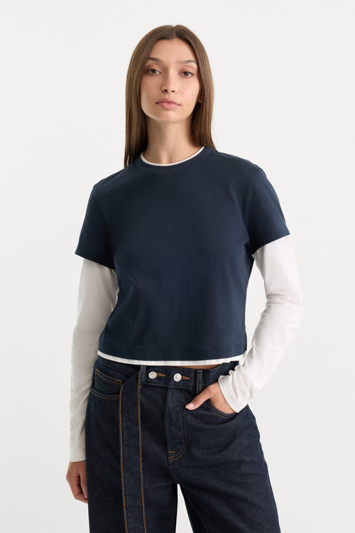 THE COMBO LAYERED TEE | NAVY WITH CHALK