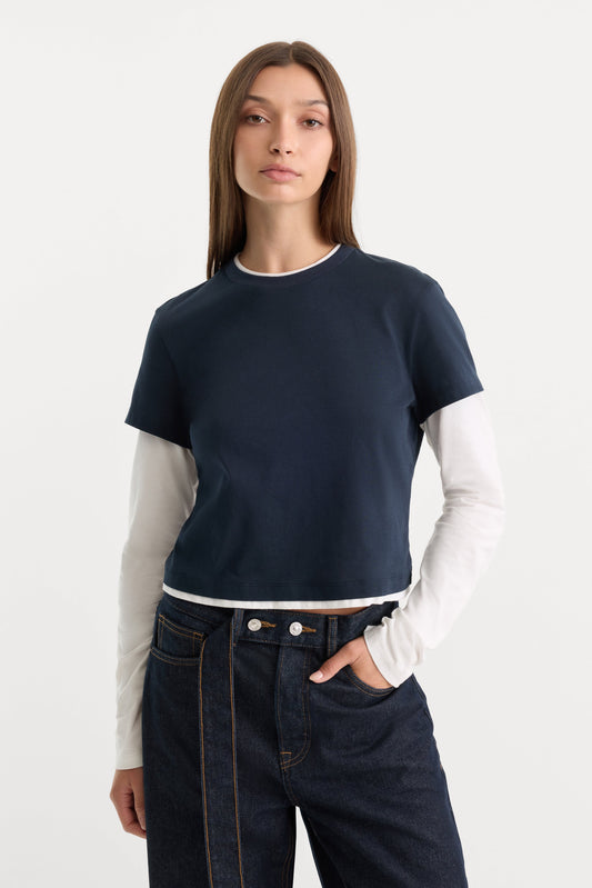 THE COMBO LAYERED TEE | NAVY WITH CHALK