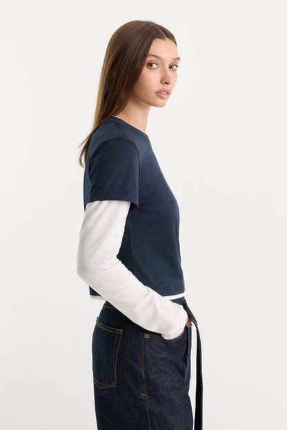 THE COMBO LAYERED TEE | NAVY WITH CHALK